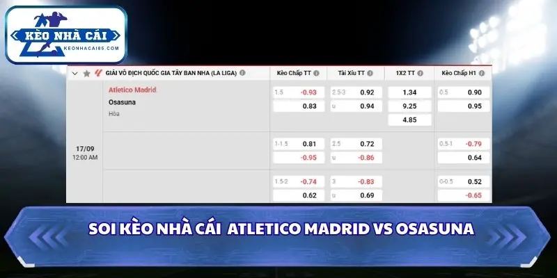 Soi Kèo Nhà Cái Atletico Madrid vs Osasuna lúc 00h00 ngày 17/09/2026 – La Liga 4 Tổng hợp bảng soi kèo nhà cái Atletico Madrid vs Osasuna